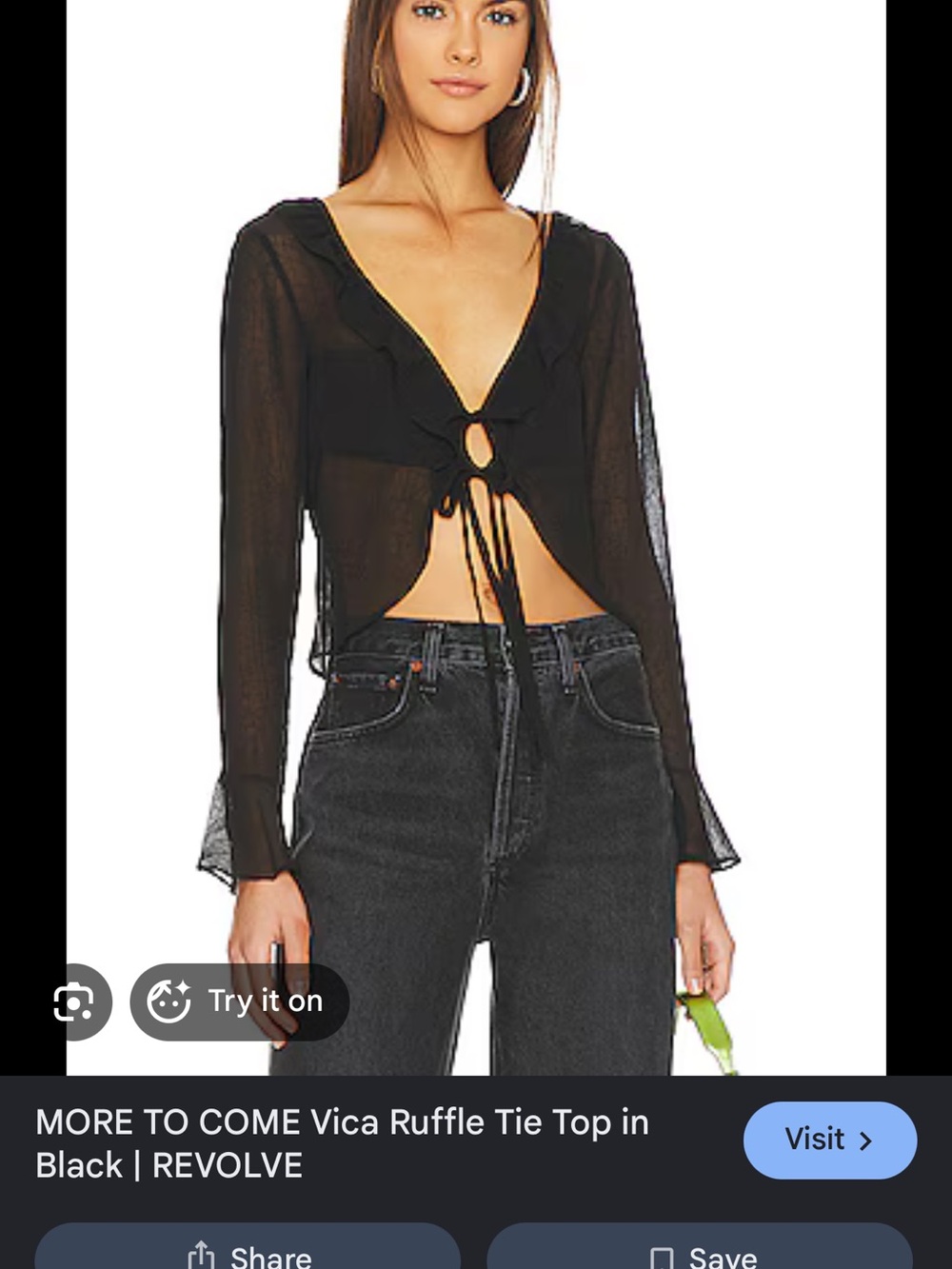 Sheer Ruffle Tie-Front Blouse - Black